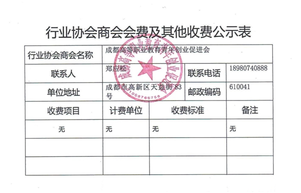 市教育局管理的行业协会学会收费公示表